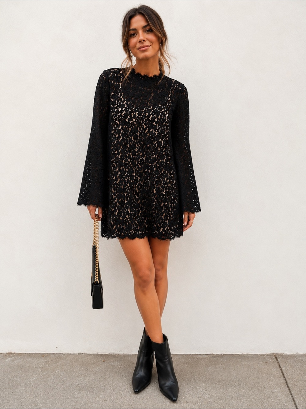 Endless Rose Black Bell-Sleeve Lace Dress